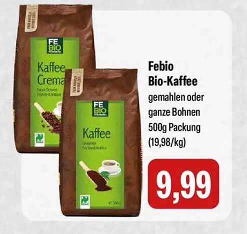 Febio Bio-Kaffee gemahlen oder ganze Bohnen 500g Packung