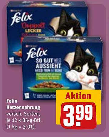 Felix Katzennahrung, verschiedene Sorten, je 12 x 85-g-Btl.