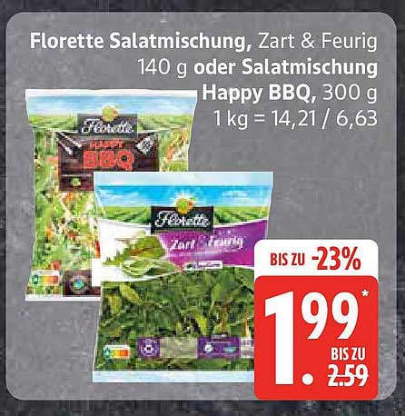Florette Salatmischung, Zart & Feurig 140 g oder Salatmischung Happy BBQ, 300 g