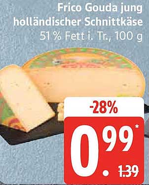 Frico Gouda jung holländischer Schnittkäse 51 % Fett i. Tr., 100 g