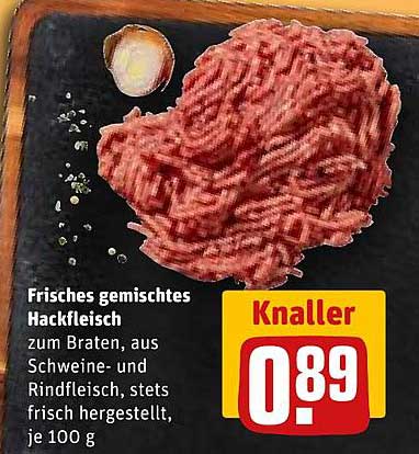 Frisches gemischtes Hackfleisch zum Braten, aus Schweine- und Rindfleisch, stets frisch hergestellt, je 100 g