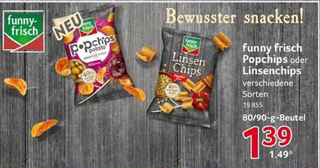 funny frisch Popchips oder Linsenchips verschiedene Sorten 80/90-g-Beutel