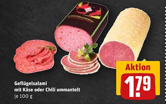 Geflügelsalami mit Käse oder Chili ummantelt je 100 g