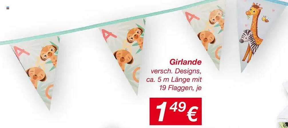 Girlande verschieden. Designs, ca. 5 m Länge mit 19 Flaggen, je