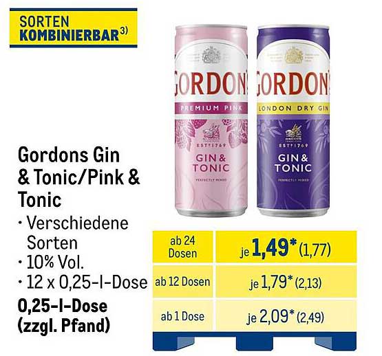 Gordons Gin & Tonic/Pink & Tonic - Verschiedene Sorten