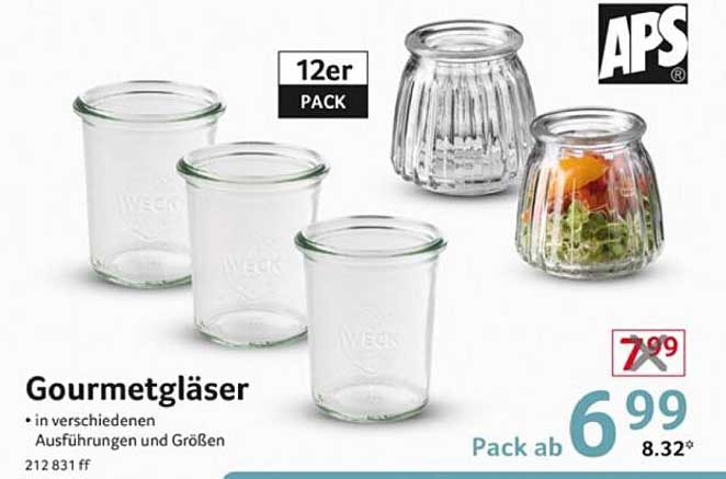 Gourmetgläser in verschiedenen Ausführungen und Größen