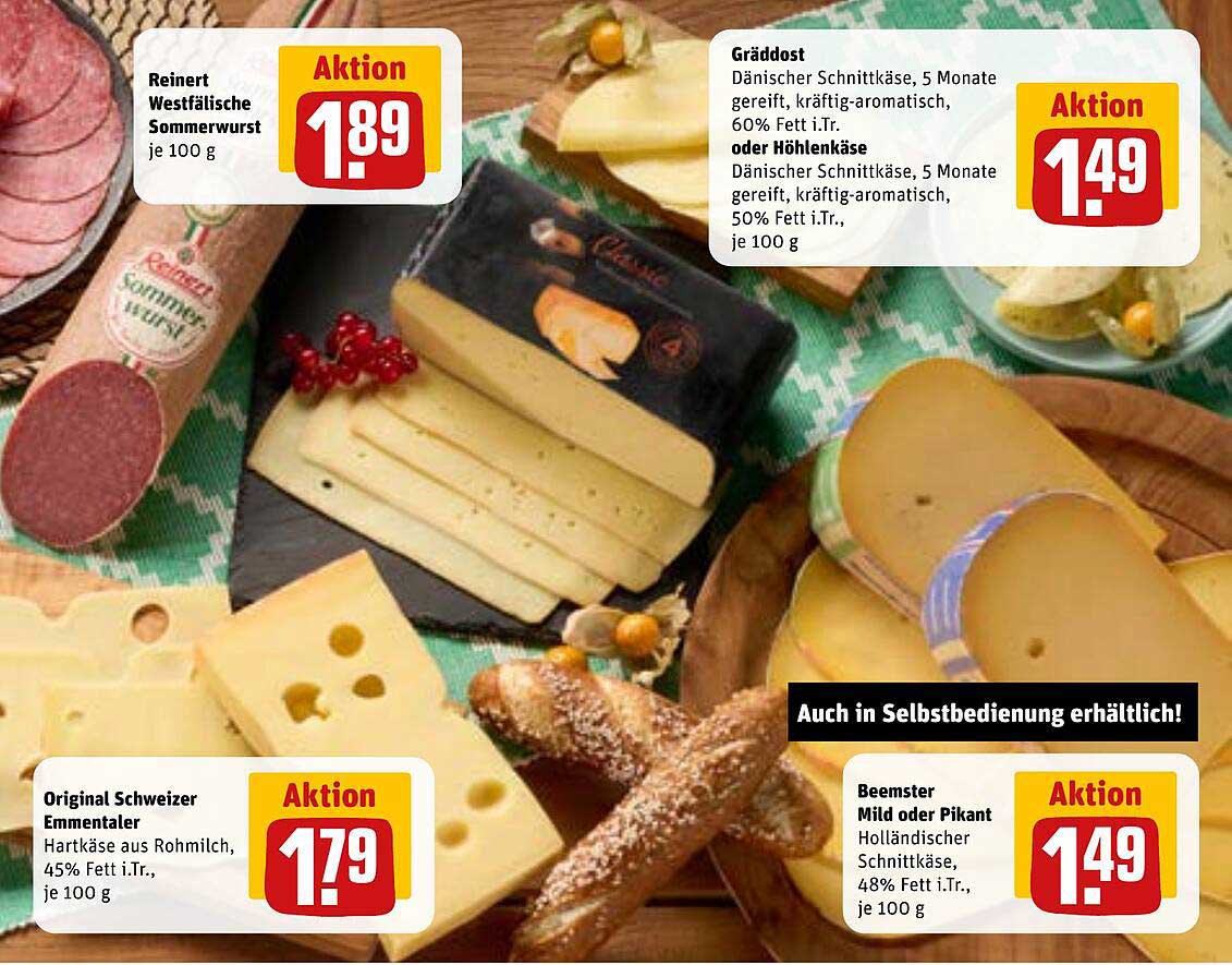 Graddost oder Höhlenkäse, Dänischer Schnittkäse, 5 Monate gereift, 60% Fett i.Tr., je 100 g - nur 1,49 €