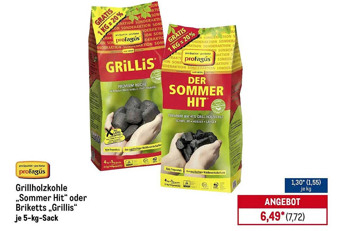 Grillholzkohle „Sommer Hit“ oder Briketts „Grillis“ je 5-kg-Sack