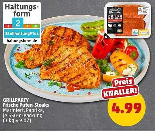 GRILLPARTY Frische Puten-Steaks, mariniert, Paprika, je 550-g-Packung