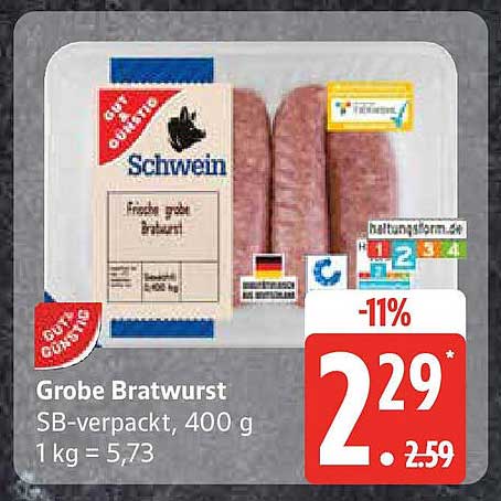 Grobe Bratwurst, SB-verpackt, 400 g