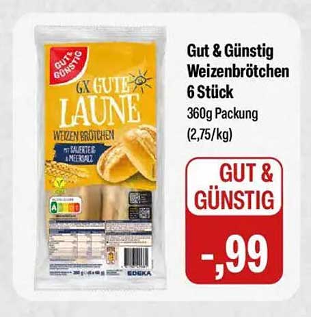 Gut & Günstig Weizenbrötchen 6 Stück