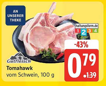 Gutfleisch Tomahawk vom Schwein, 100 g