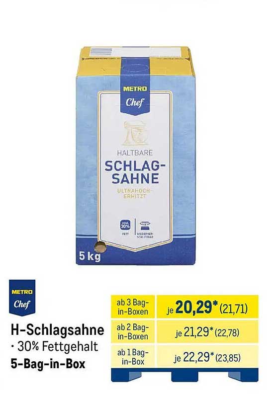 H-Schlagsahne · 30% Fettgehalt 5-Bag-in-Box