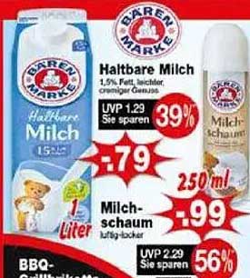 Haltbare Milch und Milchschaum von Bärenmarke