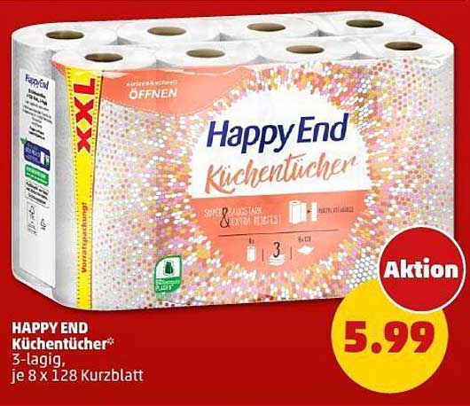 HAPPY END Küchentücher 3-lagig, je 8 x 128 Kurzblatt