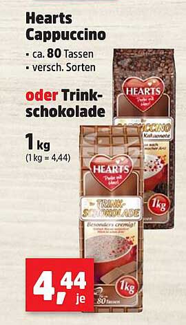 Hearts Cappuccino oder Trinkschokolade 1 kg