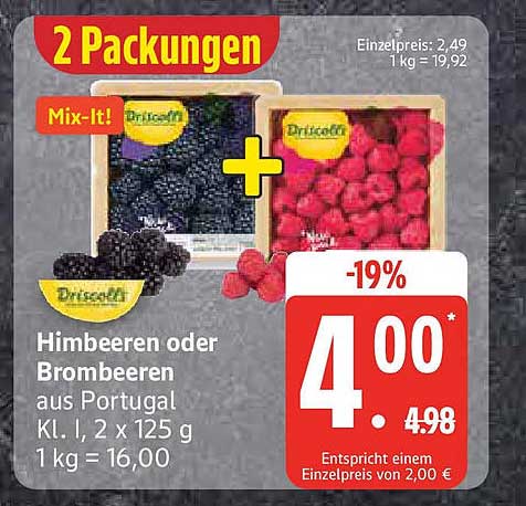 Himbeeren oder Brombeeren aus Portugal, 2 Packungen
