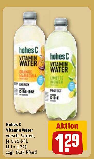Hohes C Vitamin Water – Verschiedene Sorten 0,75-Liter-Flasche