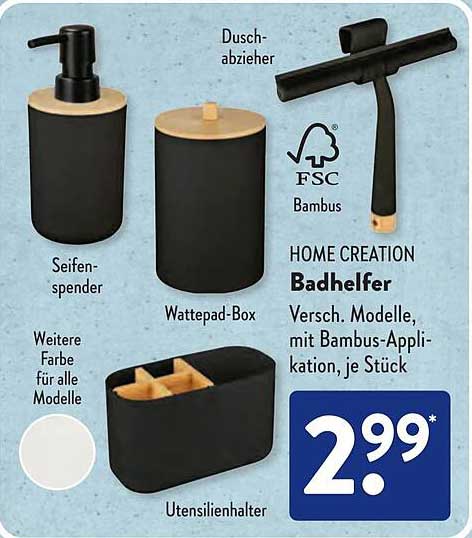 Home Creation Badhelfer – Verschiedene Modelle mit Bambus-Applikation, je Stück