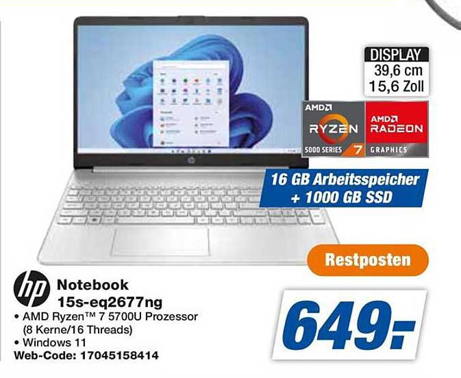 HP Notebook 15s-eq2677ng mit AMD Ryzen™ 7 5700U Prozessor