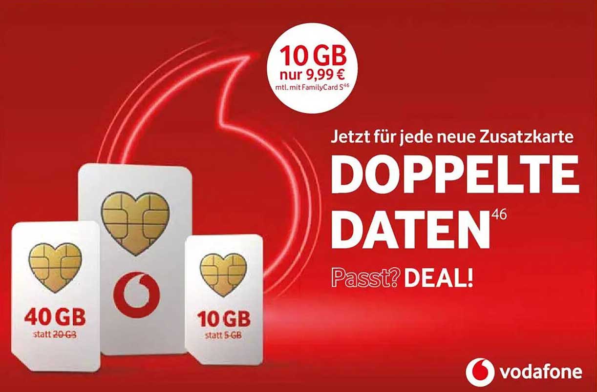 Jetzt Doppelte Daten für jede neue Zusatzkarte von Vodafone!