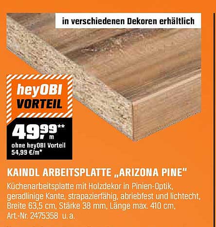 KAINDL ARBEITSPLATTE „ARIZONA PINE“