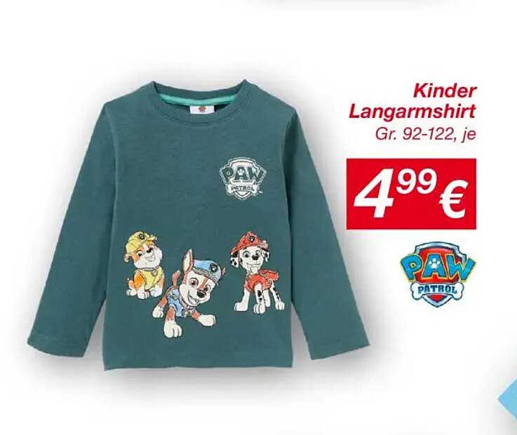Kinder Langarmshirt Gr. 92-122, je 4,99 €
