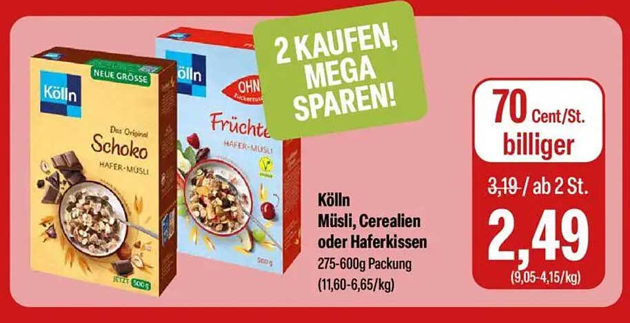 Kölln Müsli, Cerealien oder Haferkissen 275-600g Packung