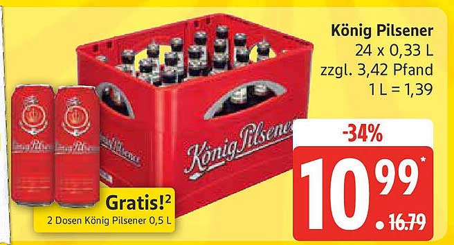 König Pilsener 24 x 0,33 L zzgl. 3,42 Pfand