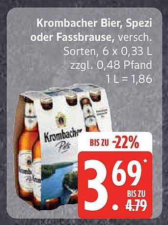 Krombacher Bier, Spezi oder Fassbrause, 6 x 0,33 L