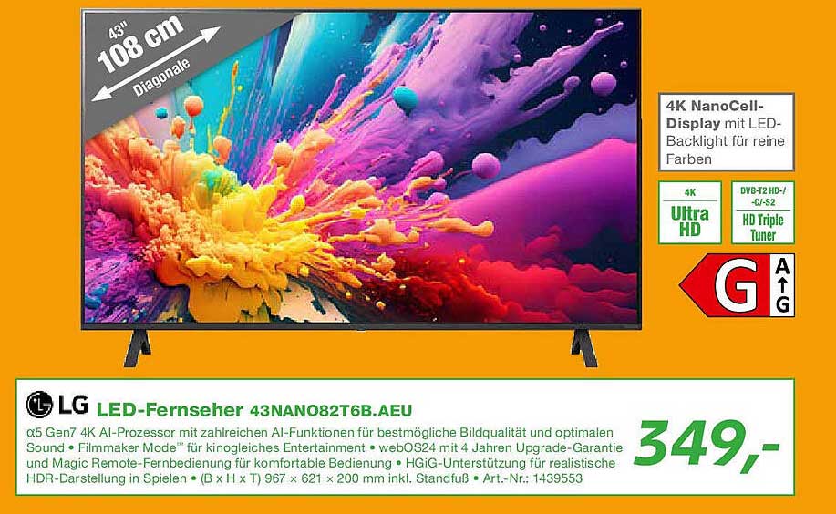 LG LED-Fernseher 43NANO82T6B.AEU
