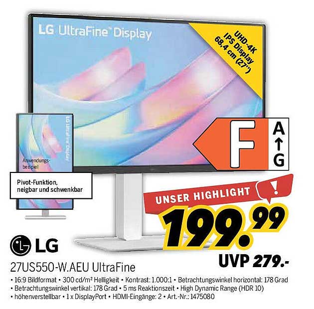 LG UltraFine 27US550-W.AEU Monitor - UHD 4K IPS Display