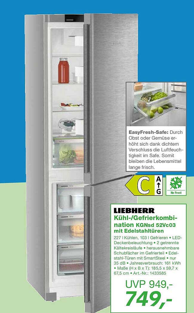 LIEBHERR Kühl-/Gefrierkombination KGNsD 52Vc03 mit Edelstahltüren