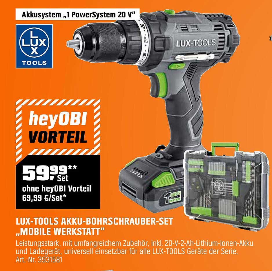 LUX-TOOLS Akku-Bohrschrauber-Set "Mobile Werkstatt"