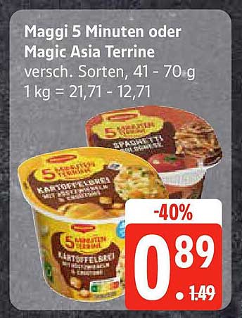 Maggi 5 Minuten oder Magic Asia Terrine 41 - 70 g