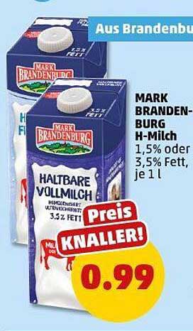 MARK BRANDENBURG H-Milch 1,5% oder 3,5% Fett, je 1 l