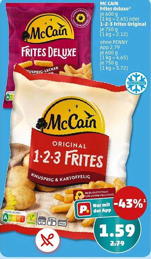 McCain Frites Deluxe 600 g oder 1-2-3 Frites Original 750 g