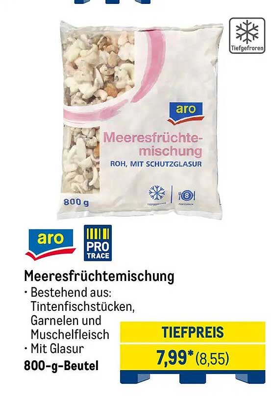 Meeresfrüchtemischung, roh, mit Schutzglasur