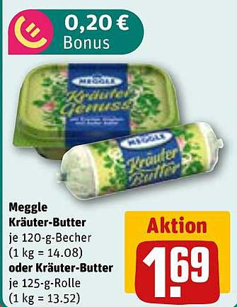 Meggle Kräuter-Butter je 120-g-Becher oder 125-g-Rolle