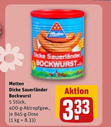 Metten Dicke Sauerländer Bockwurst - 5 Stück, je 400 g