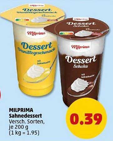 MILPRIMA Sahnedessert Versch. Sorten, je 200 g