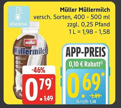 Müller Müller Milch versch. Sorten, 400 - 500 ml