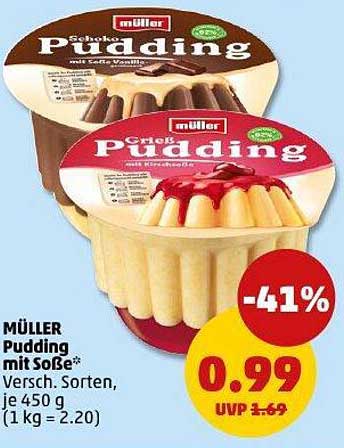 MÜLLER Pudding mit Soße, 450 g - verschiedene Sorten