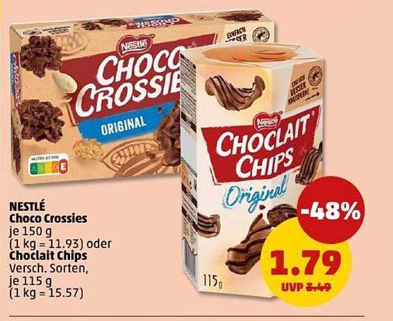 NESTLÉ Choco Crossies 150 g oder Choclit Chips 115 g - Nur 1,79 €