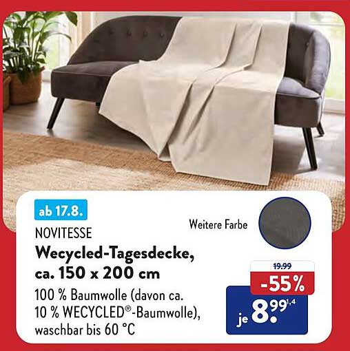 NOVITESSE Wecycled-Tagesdecke, ca. 150 x 200 cm
