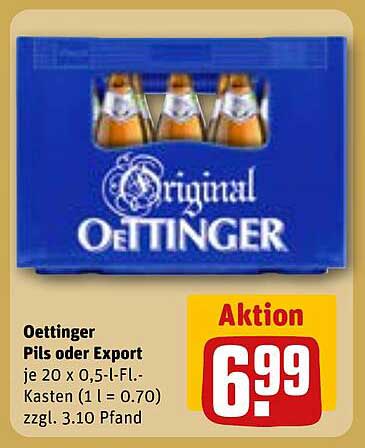 Oettinger Pils oder Export 20 x 0,5 l-Fl. Kasten