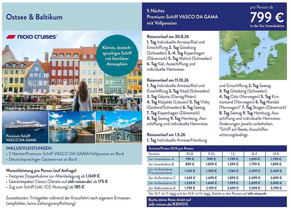Ostsee & Baltikum – 5 Nächte Premium-Schiff VASCO DA GAMA mit Vollpension