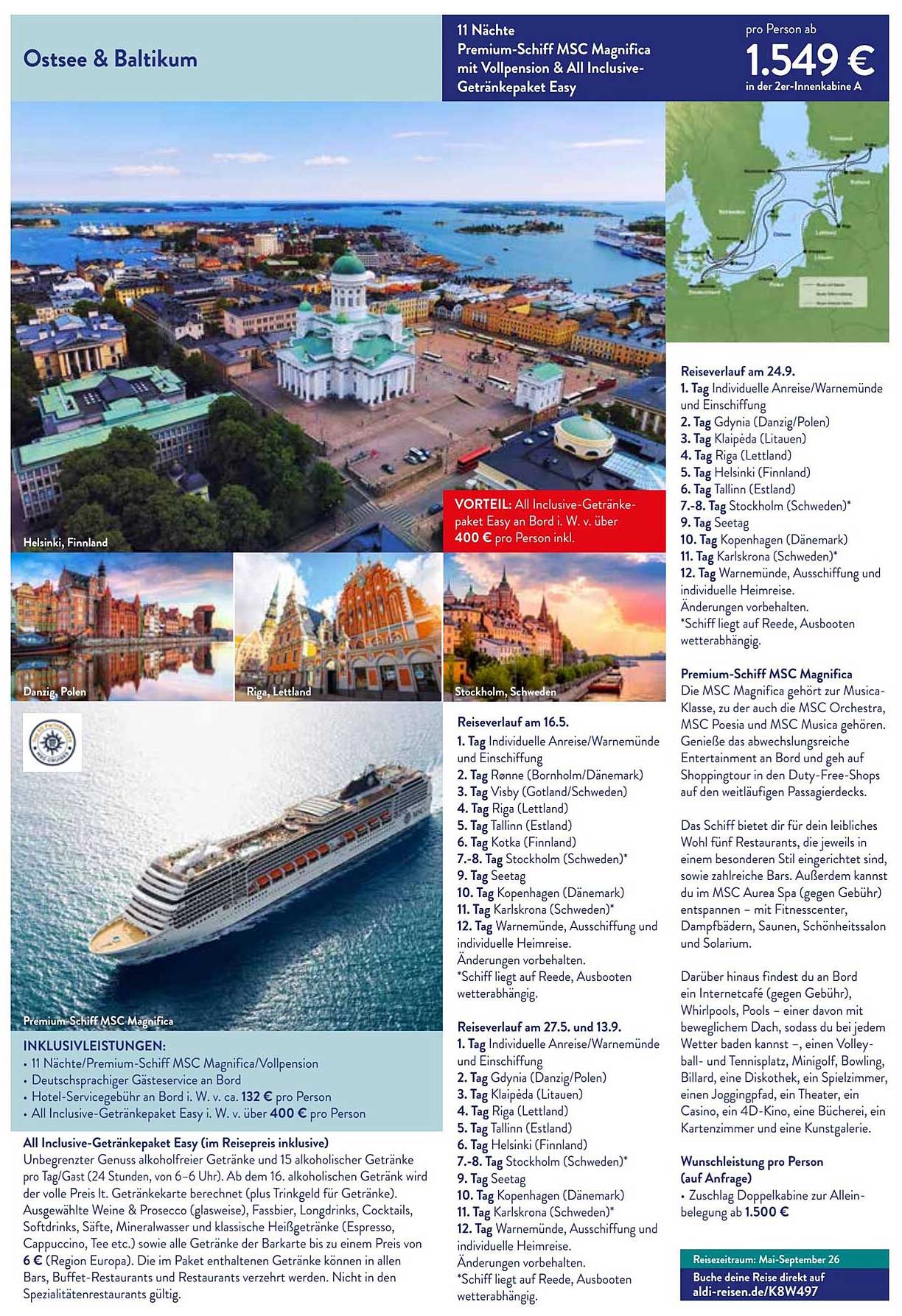 Ostsee & Baltikum – Premium-Schiff MSC Magnifica mit Vollpension & All Inclusive-Getränkepaket Easy