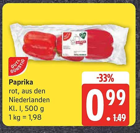Paprika rot, aus den Niederlanden, 500 g