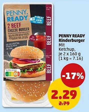 PENNY READY Rinderburger mit Ketchup, je 2 x 160 g